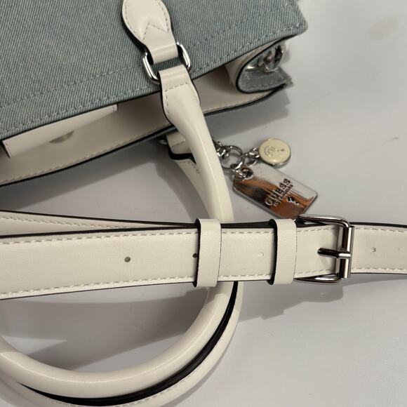 EUC Guess Tote Satchel Purse Light Blue Denim Crossbody Bag Logo Handbag - Picture 10 of 12